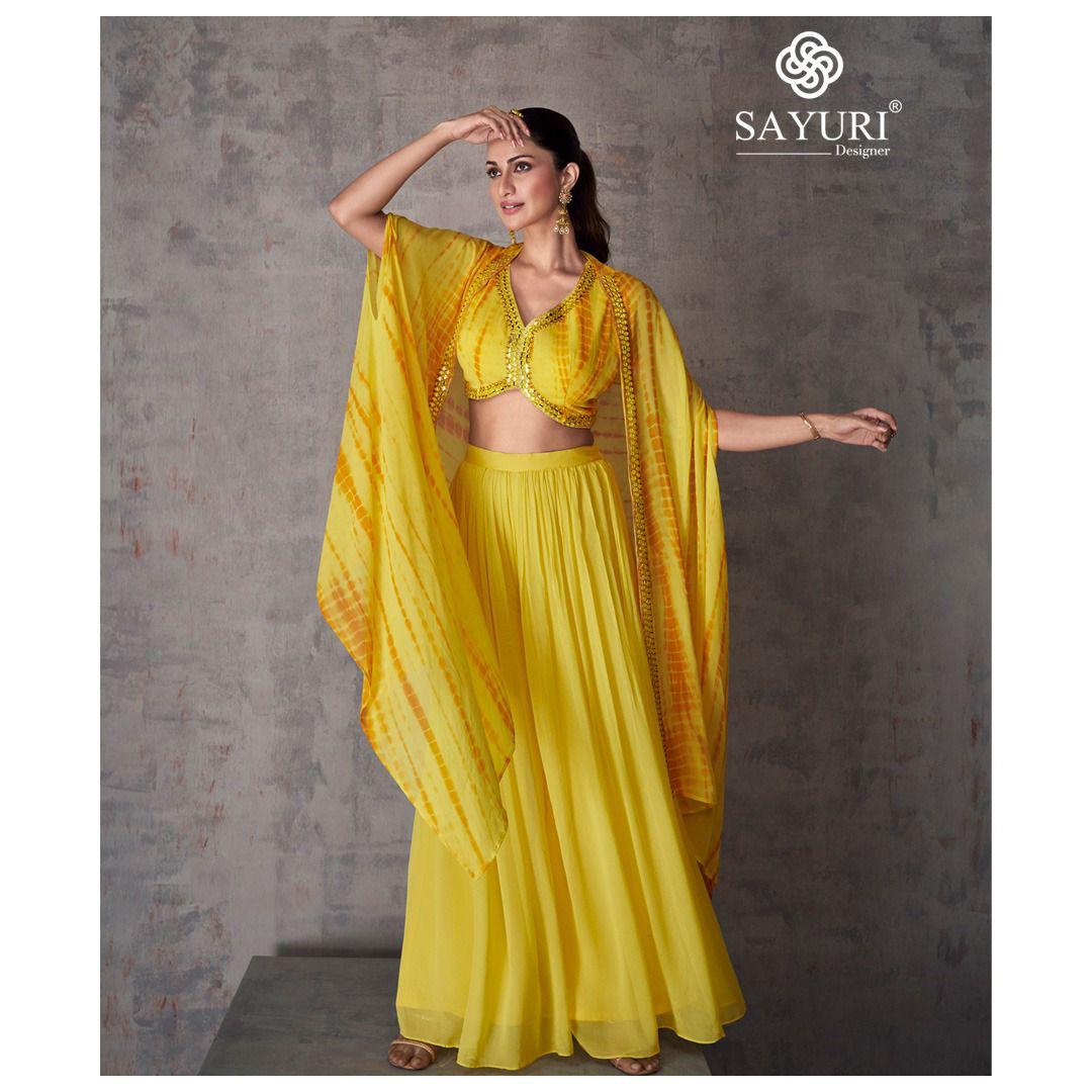 Kashvi By Sayuri Real Georgette Party Wear Indo Western Lehenga Wholesale Shop In Surat
